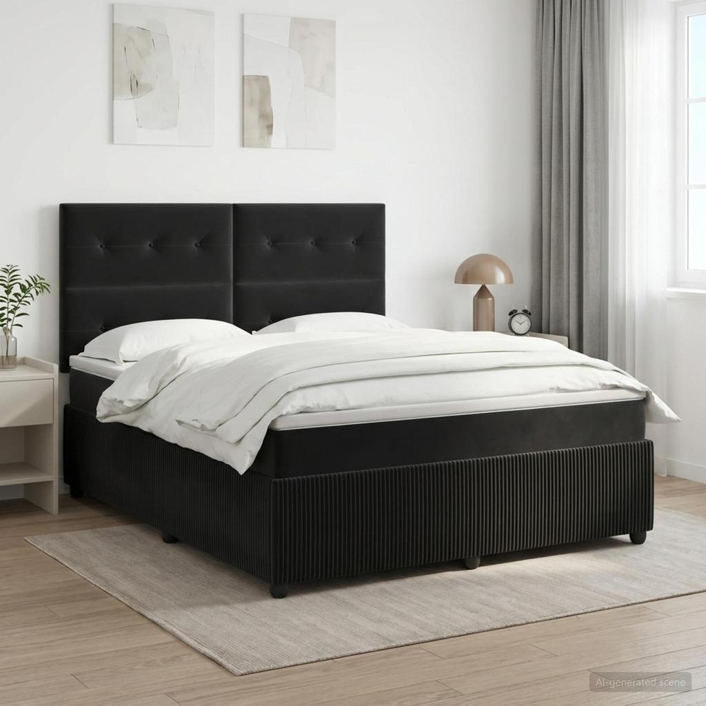 Box Spring Bed with Mattress Black 140 X 200 Cm Velvet