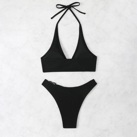 2Pcs/Set Women Bikini Set Halter Adjustable Straps Bra High Waist Hip Covering Bottoms Heart