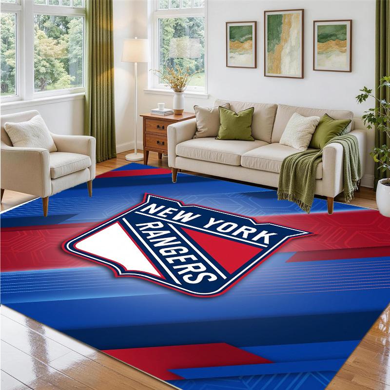 New York Rangers Design Crystal Velvet Rug Soft Decorative Mat for Bedroom Entrance