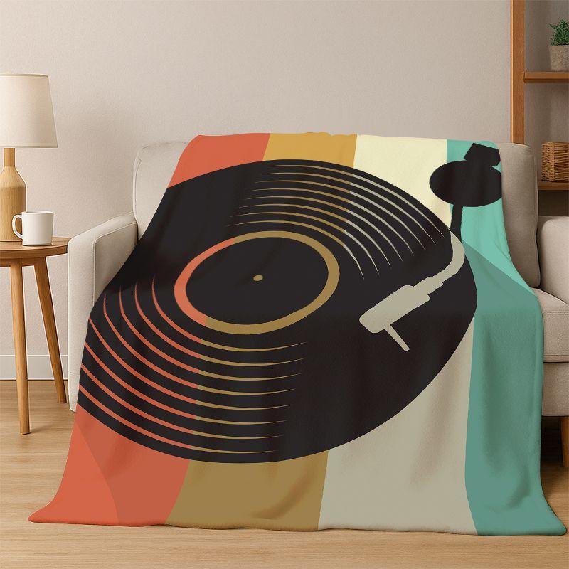 Retro Płyta Winylowa Muzyka DJ Taśma Koc Flanelowy Miękki Ciepły Koc Kocyk do Sypialni Salonu Łóżka Podróży Pikniku Prezent