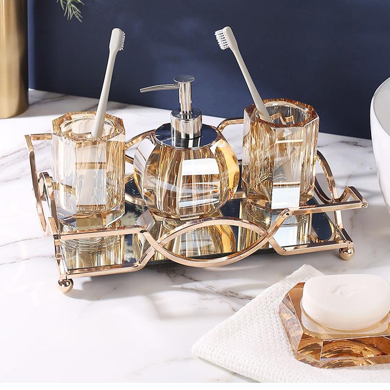 Glass Lotion Bottle Clear Crystal Bathroom Set Wash Supplies Toothbrush Holder Cup Soap Box Shampoo Bottle Soap Dispenser Set