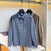 Exported Foreign Trade Plaid Shirt for Men, Long-Sleeve, Turn-Down Collar, Vintage Washed, Loose Casual Shirt, Spring and Autumn Top, Trendy
