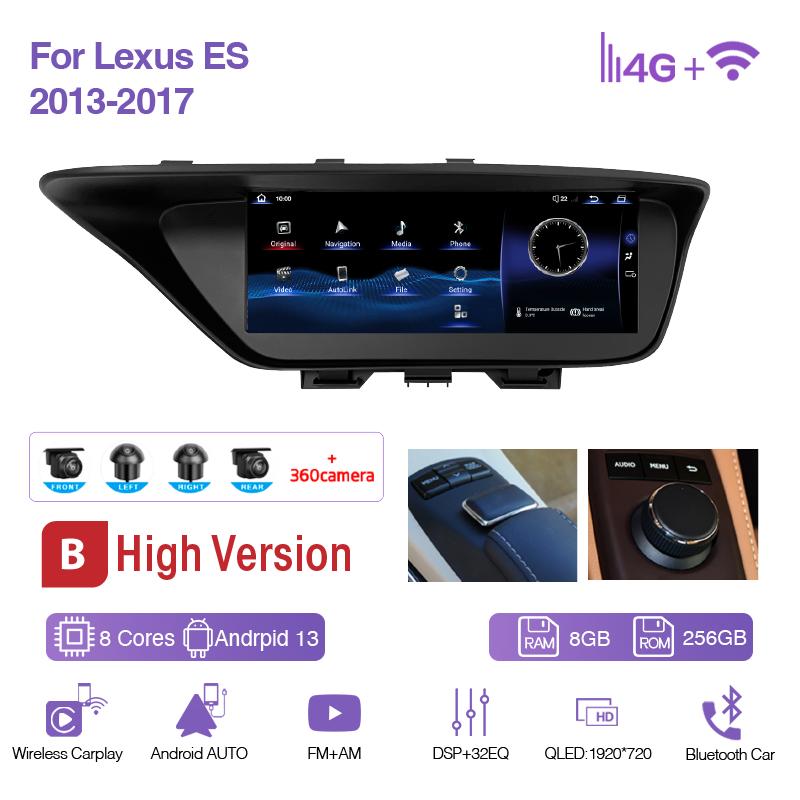 For Lexus ES 2013-2017 10.25inch GPS Navigation Radio Android12 8+256G 8Core CarPlay 4G 360Camera Car Multimedia Video Player