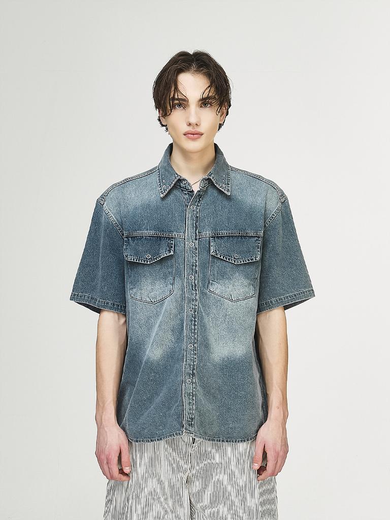 THE GREATEST Denim Half Shirt Blue