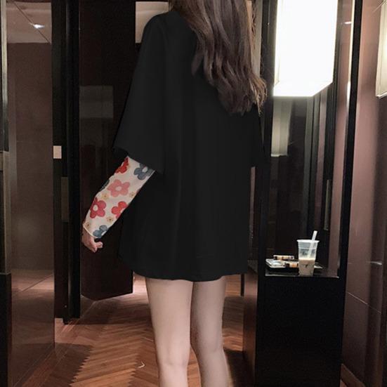 Camiseta Feminina de Verão Bordado de Animal Decoração de Panda Solta Comprimento Médio Gola Redonda Uso Diário Manga Curta Cor Contrastante Top de Verão Feminino Vestuário