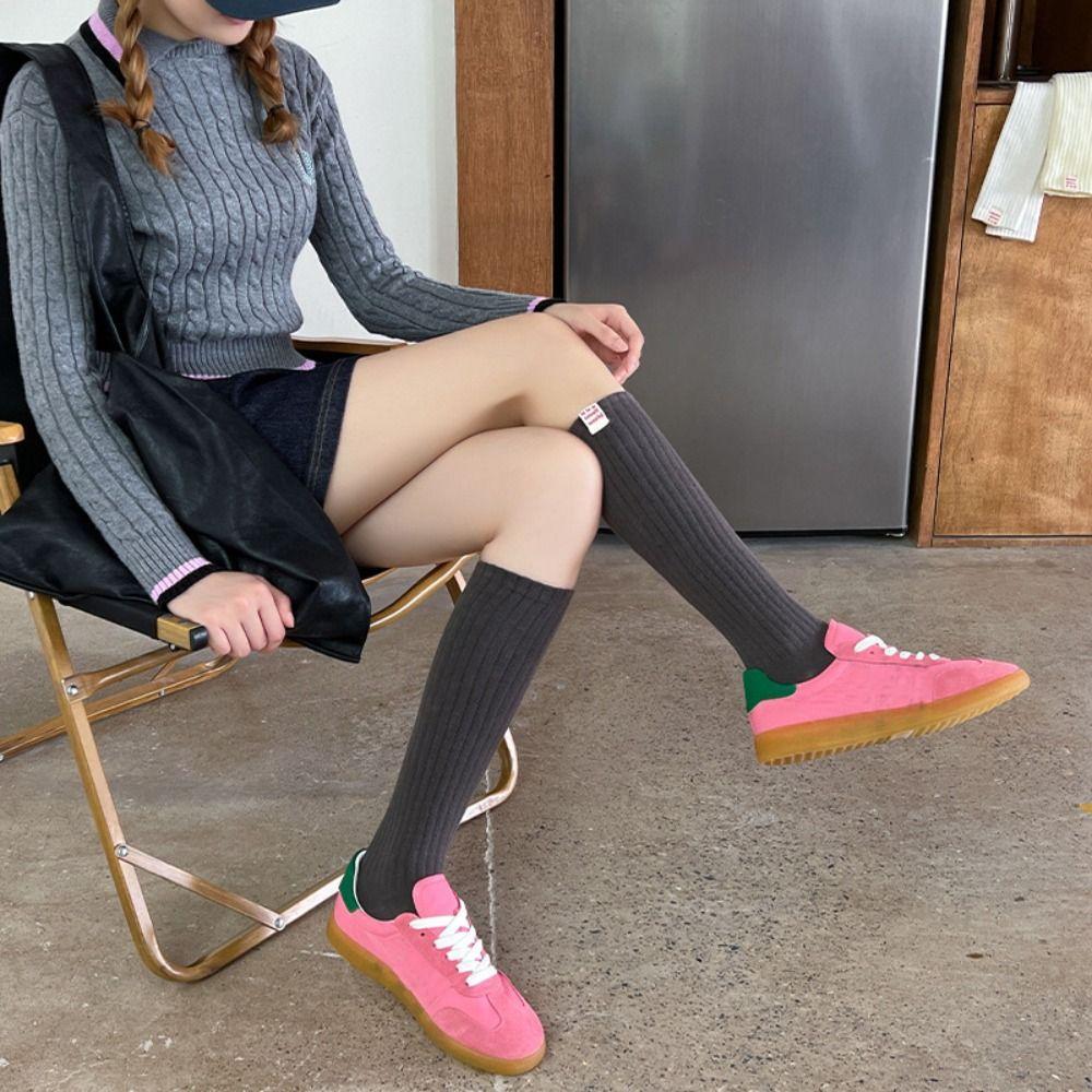 Pure Cotton Knee-high Socks Solid Color Lower Leg Socks New Long Tight Socks  Fall Winter