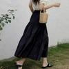 Versatile A-Line Black Midi Skirt for Women - Cotton & Rayon, Spring/Summer/Autumn 2025 Collection