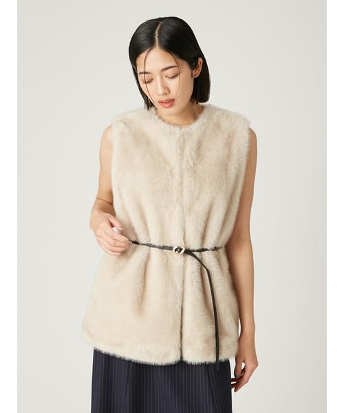 FRAY Fur Gilet Belt Set FWFJ254104 IVR I.D. Women's