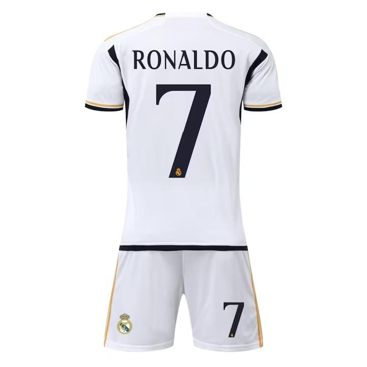 Real Madrid Ronaldo 7 Kids Soccer Jersey Set White Short Sleeve Shirt Shorts Socks Youth Football Kit Gift