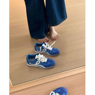 Cowhide Version~ Blue Platform German Training Shoes Women's Retro Leather Versatile Sports and Leisure Shoes Soft-soled Forrest Gump Shoes Wo