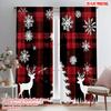 2pcs,2D Plane Printing Creative Curtains Buffalo Plaid Deer Snowflakes (4) Versatile Polyester (without Rod) Festive Perfect for