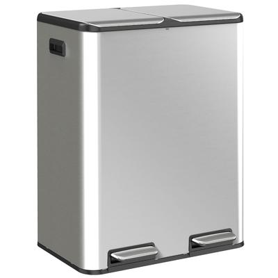 2 X 30L Double Kitchen Bin, Stainless Steel Pedal Rubbish Bin with Dual Compartments, Soft Close Lids, Silver Tone