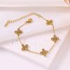 Elegant Zircon Four-Leaf Clover Bracelet for Women, 18K Gold-Plated Stainless Steel