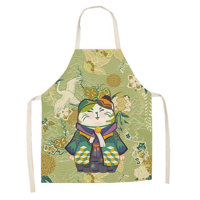 Japanese Lucky Cat Apron With Waterproof Linen Material For Kitchen Cooking And Baking