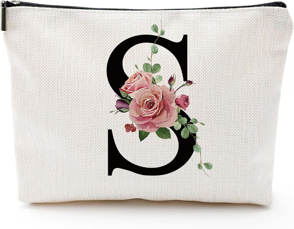 A Z Personalized Letter Makeup Bag Monogrammed Bridesmaid Gifts Presents Cosmetic Bag Portable Storage Organizer Pouch Travel