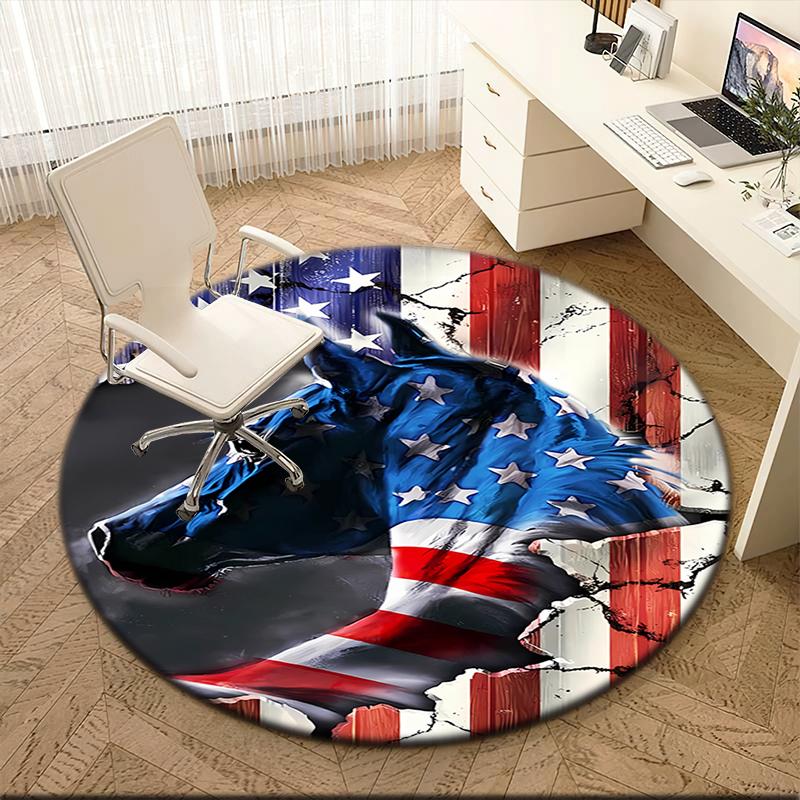 1pc The Texas State Flag and Cowboys Round Carpet Painted Printed Circular Carpet, Home Door Mat, Outdoor Travel Protection Carpet