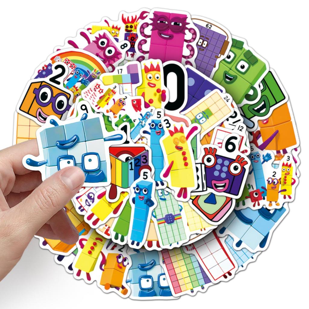 50 Fogli Adesivi Educativi Numberblocks per Telefoni e Borracce