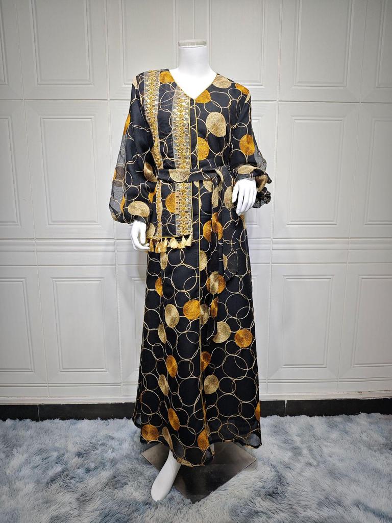 AB410 2024 Long Sleeve Maxi Dress - New Fashion Muslim Middle East Robe