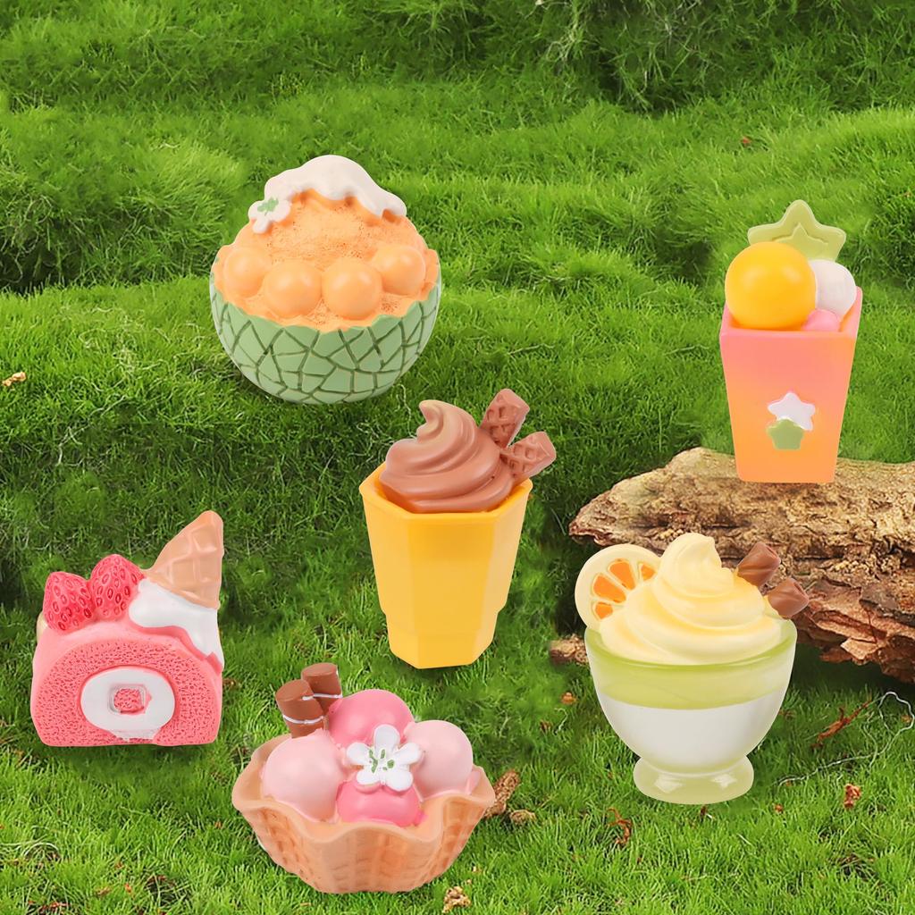 DERAYEE Mini Ice Cream Resin 12 Cute Miniature Ornaments with Adhesive Toy Garden Ornament Figurine Prop Decorations, Pieces, Tape, Gift,