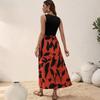 Women Summer Casual Sleeveless U Collar Leaves Printed Holiday Beach One Piece Dress