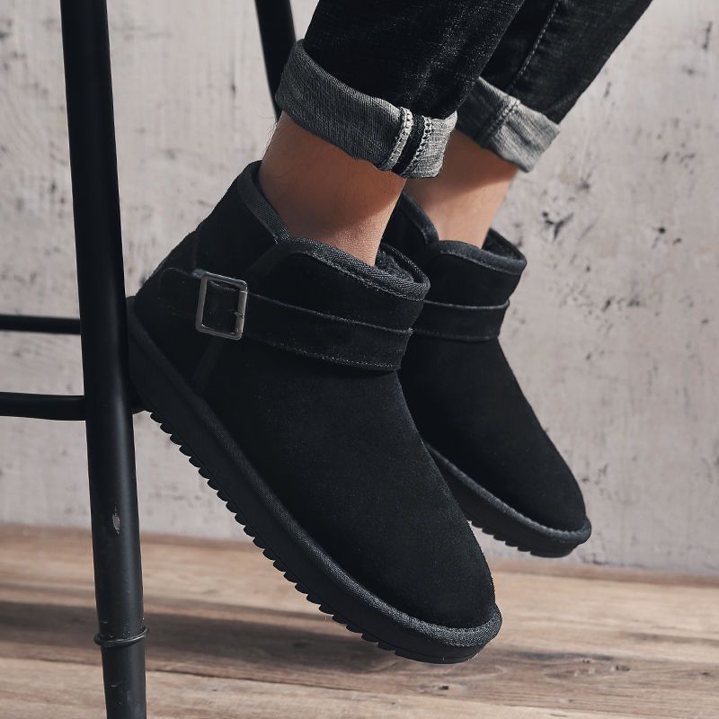 Botas de neve masculinas de pele de um inverno sapatos de algodão engrossados sapatos de pão quente botas curtas de couro