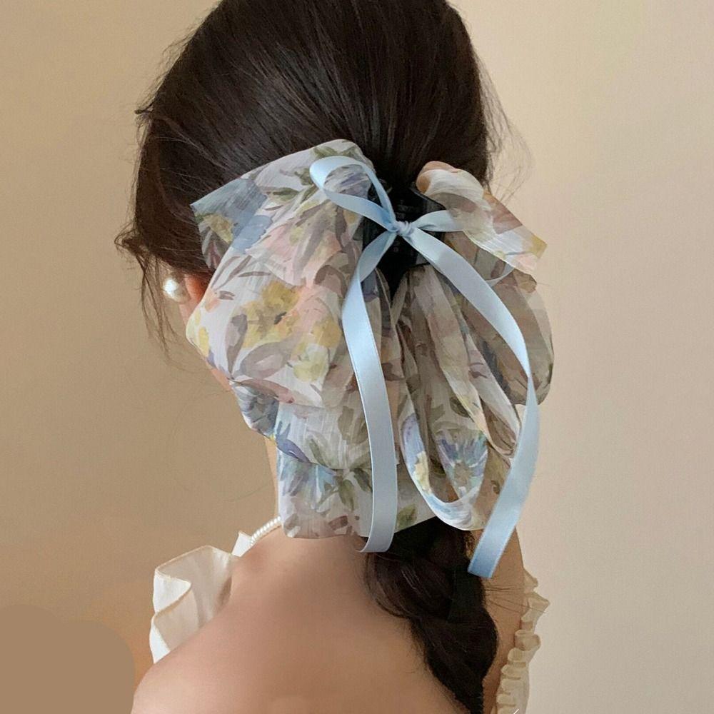 

Chiffon Flower Bow Ribbon Hair Claw Bowknot Fashion Ponytail Holder