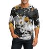 Men's Casual Halloween Print Henley Shirt Raglan Three Quarter Sleeve Top Comfortable Fit Lightweight Fabric