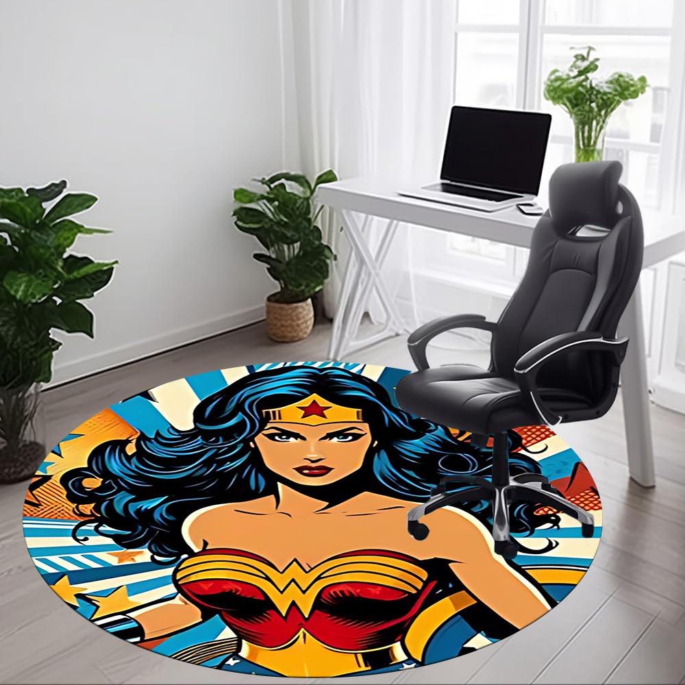 1pc Wonder Woman Office Round Area Rug, Under Office Chairs Bedroom Living Room Home Decor, Room Deco, Available In Various Sizes