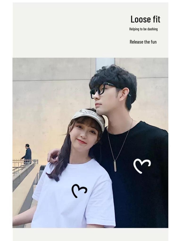 2023 Trendy Unisex Cotton T-Shirt with Heart Design - Short Sleeve, Loose Fit, Stylish Couples' Wear
