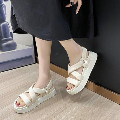 2024 Summer Sandals Thick Sole Flat Platform Soft Modern Ladies Sandals Fashion Black Beige D126