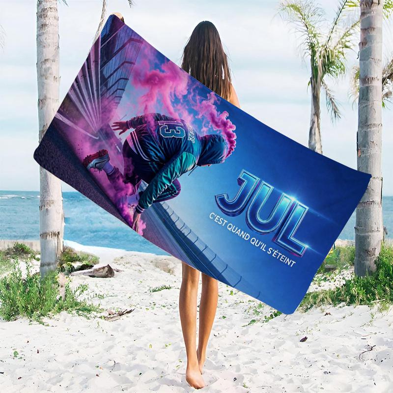 1pc J-Jul-l French Rapper Pink Smoke Breakdance Beach Towel Microfiber Quick Dry Bath Towel For Pool Beach Travel Rap Fans Gift