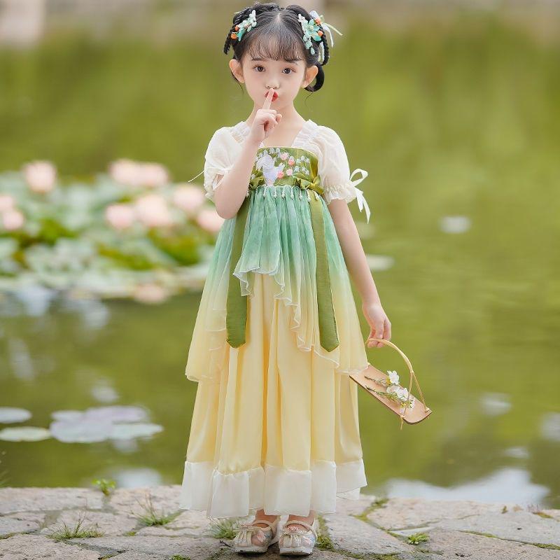 Girls' Summer Hanfu Ruqun Dress: New Chinese Style Princess Performance Costume