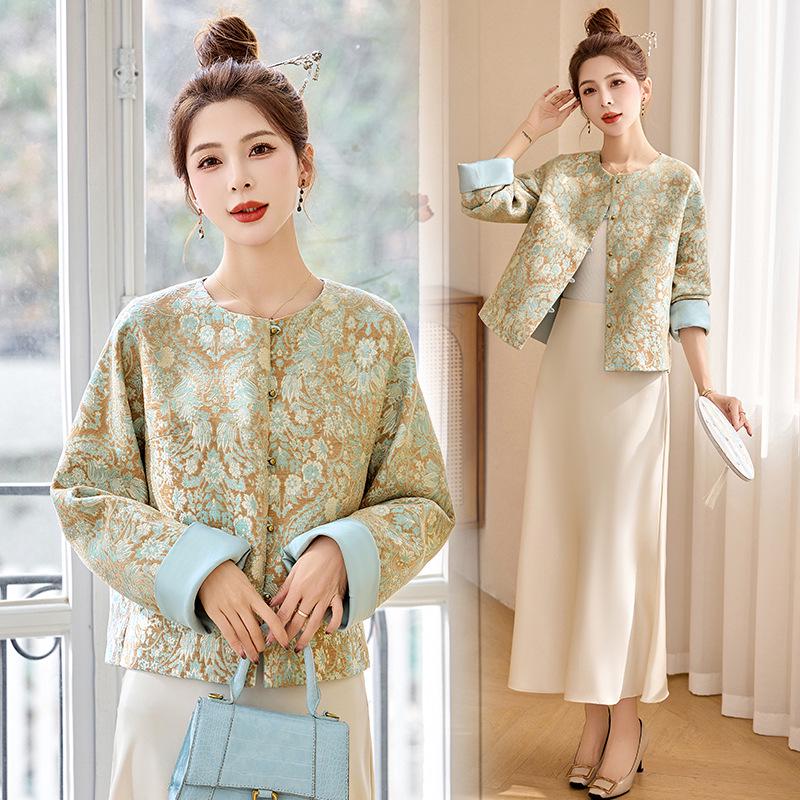 

2025 Весна Новое Китайское Ретро Модное Пальто с Вышивкой и Трехмерным Кроем - HY1311 M 90-110 jin синий