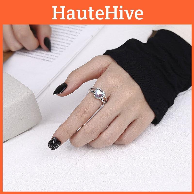 Elegant S925 Silver Double Layer Heart Moonstone Woven Ring For Trendy Girls