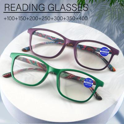 Modne damskie okulary do czytania z nadrukiem kwiatowym, żywiczne okulary do czytania, powiększające okulary do korekcji wzroku +1,0~+4,0, damskie okulary do czytania