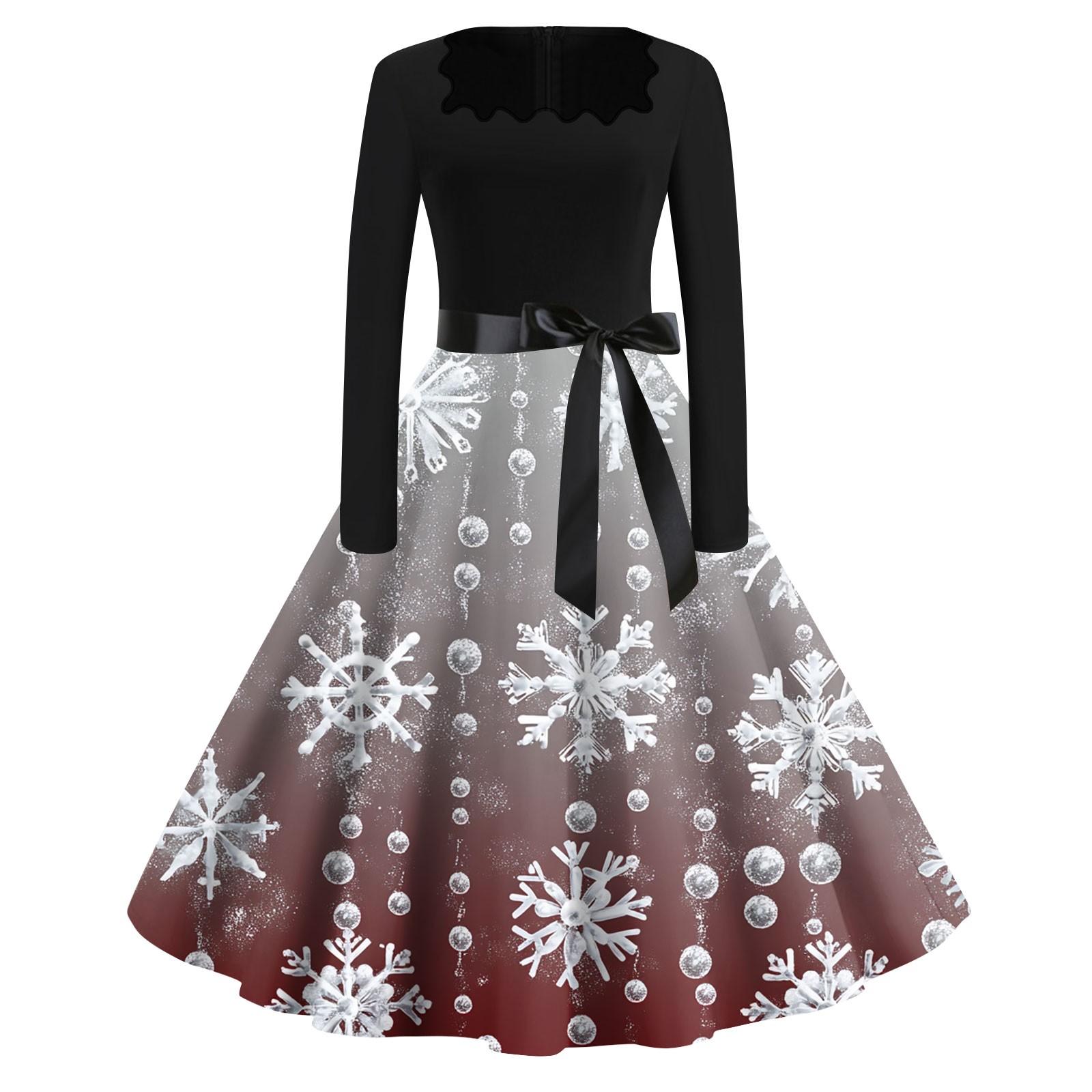 Женские модные повседневные платья с квадратным вырезом и тонкими рождественскими — фото 7