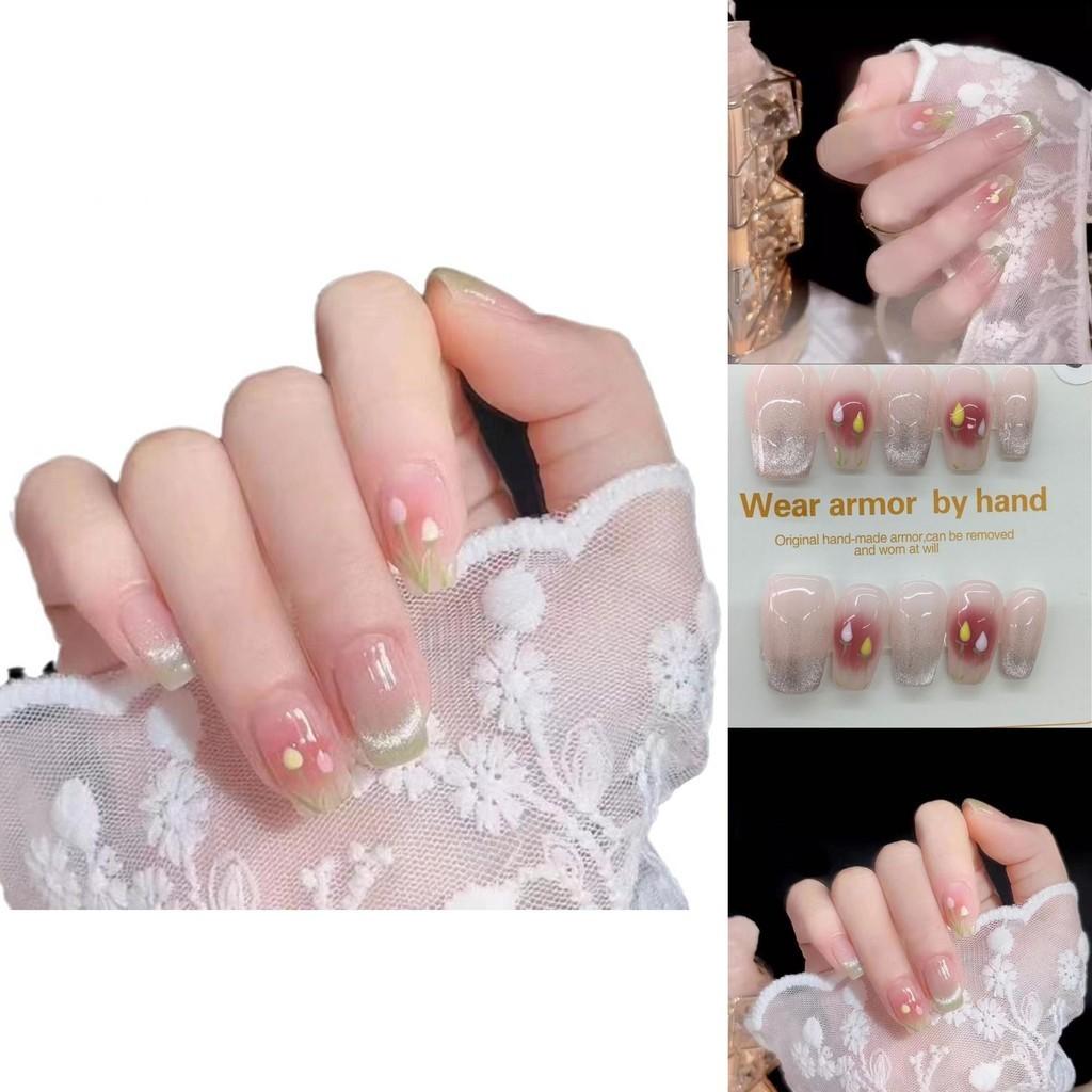 Hand-painted Floral Blush False Nails For Cute And Elegant Look