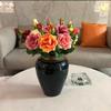 Austin 6-Piece Silk Rose Bouquet: European Style Moisturizing Artificial Flowers for Living Room, Dining Table, or Wedding Decor.