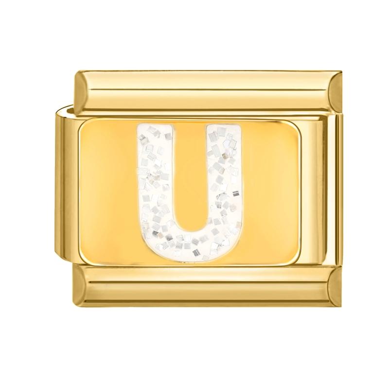 Fashion Golden 26 Letters A-Z Italian Links Charm Beads 9mm Stainless Steel Bracelet Jewelry DIY Hand Making