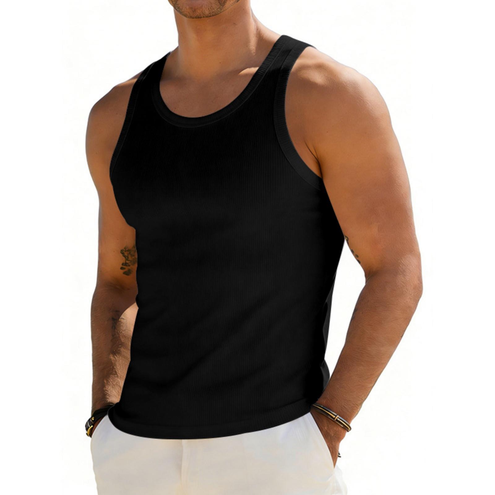 

Men s Casual And Fashionable Striped Stretch Sports Fitness Quick-drying Breathable Base Vest L чёрный