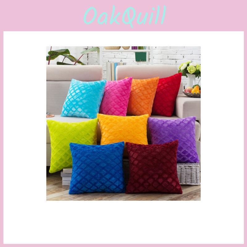 Eye-catching Solid Bright Color Grids Checks Decorative Pillow Soft Velvet Cover