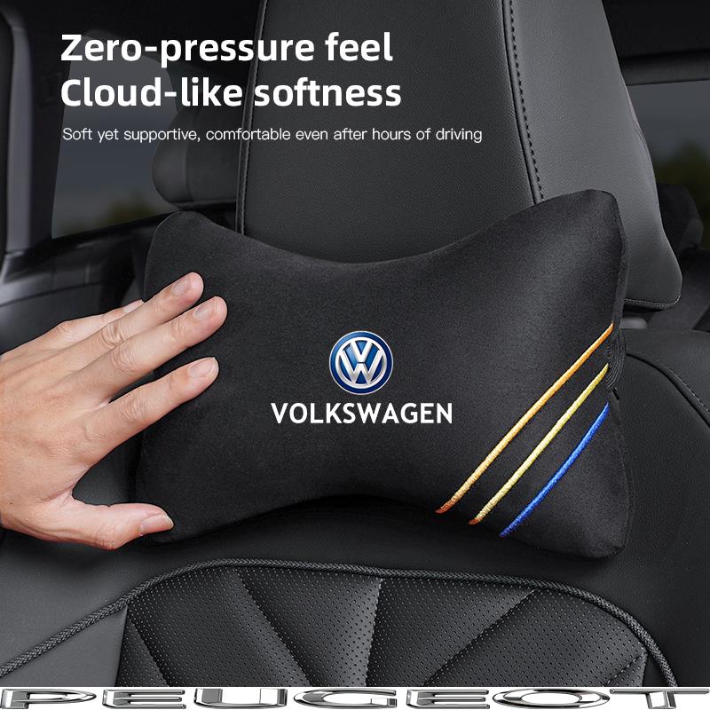Car Headrest Cover Auto Seat Cover Head Neck Rest Pillow For VW GTI Polo Golf MK6MK7 Passat Atlas Jetta Tiguan Arteon CC Hub Cap