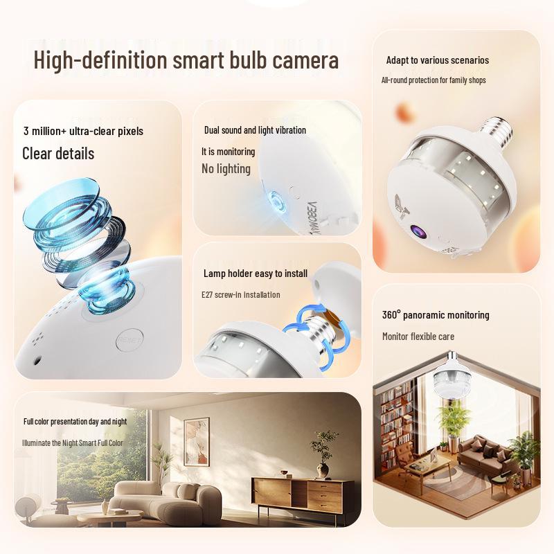 V380 Panoramic E27 Bulb Camera: Wireless WiFi, Mobile Remote, Dual Light, Night Vision, HD Surveillance