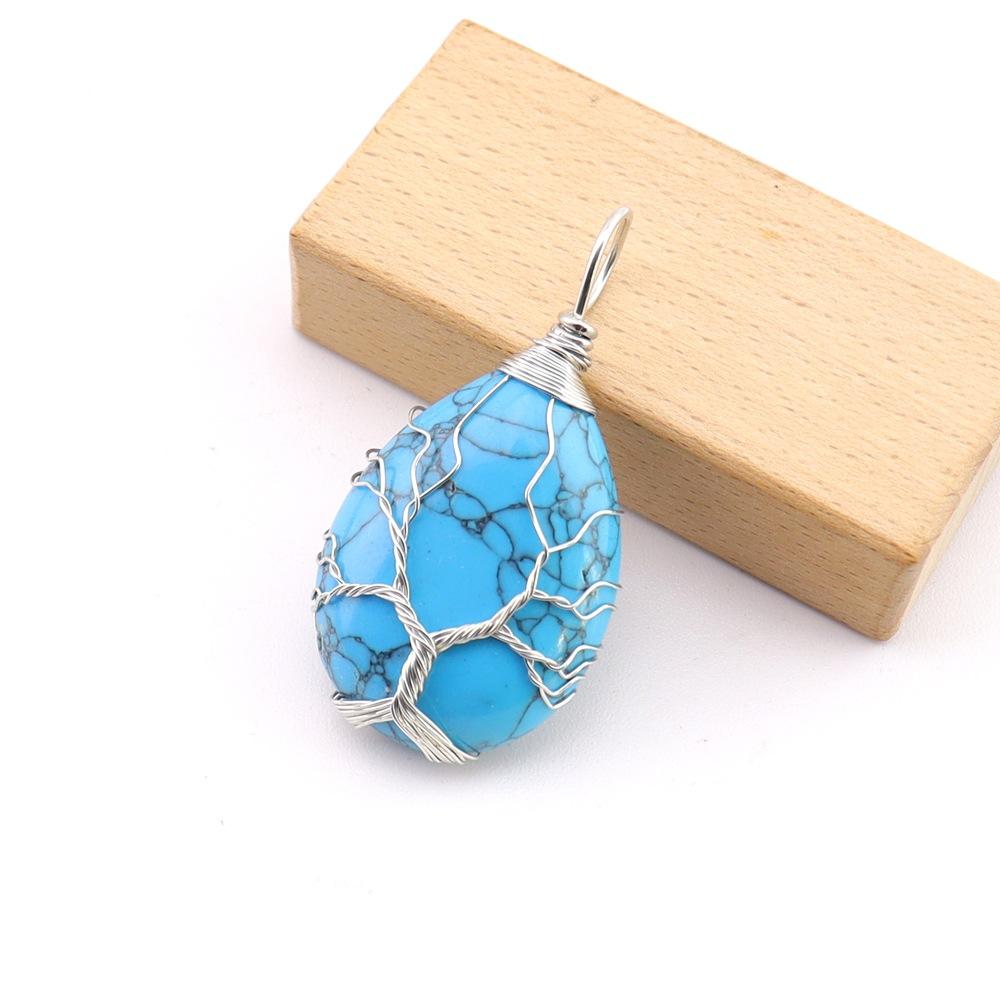 Natural Stone Crystal Agate Water Drop Winding Silk Tree Of Life Pendant Necklace Sweater Chain Water Drop Rough Stone N779
