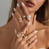 7Pcs/Set Vintage Irregular Imitation Pearl Rings for Women Fashion Geometric Metal Flower Rings Set Bohemian Jewelry Accessories