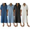 Robe chemise en jean pour femme Décontractée Manches courtes Boutonnée Jean Midi Robe Longue A-line Vintage avec Poches