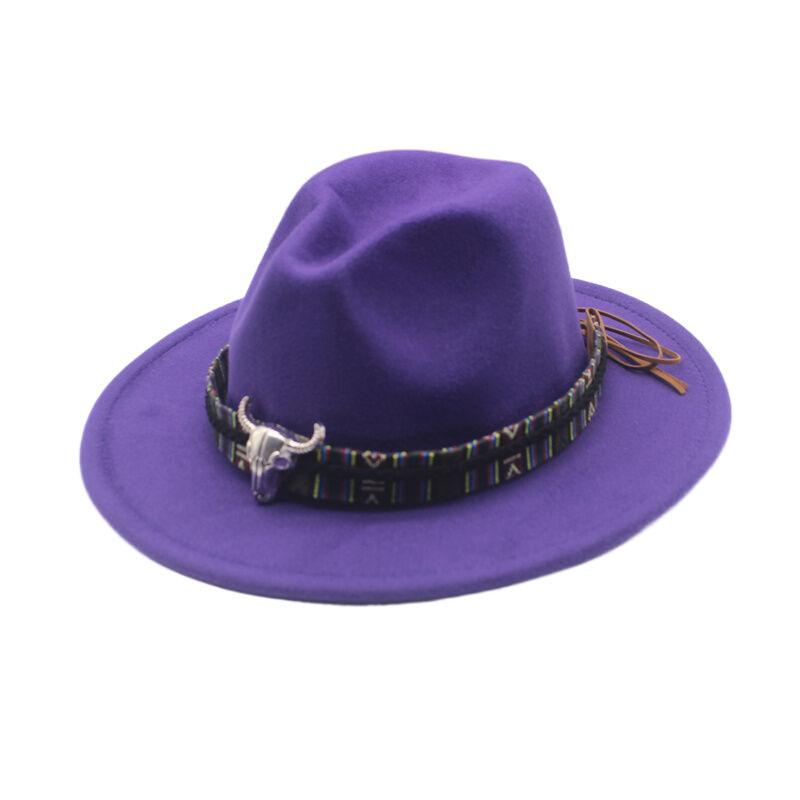 Hot-selling top hat, ethnic style cow head, western cowboy top hat, rolled brim, retro riding hat, woolen felt hat