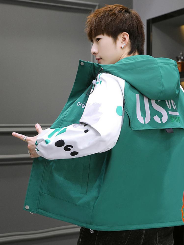 

Мужская куртка с капюшоном, осенне-зимняя новая куртка с длинными рукавами, свободная верхняя одежда, модная куртка, плотное плюшевое мужское пальто 4XL зелёный