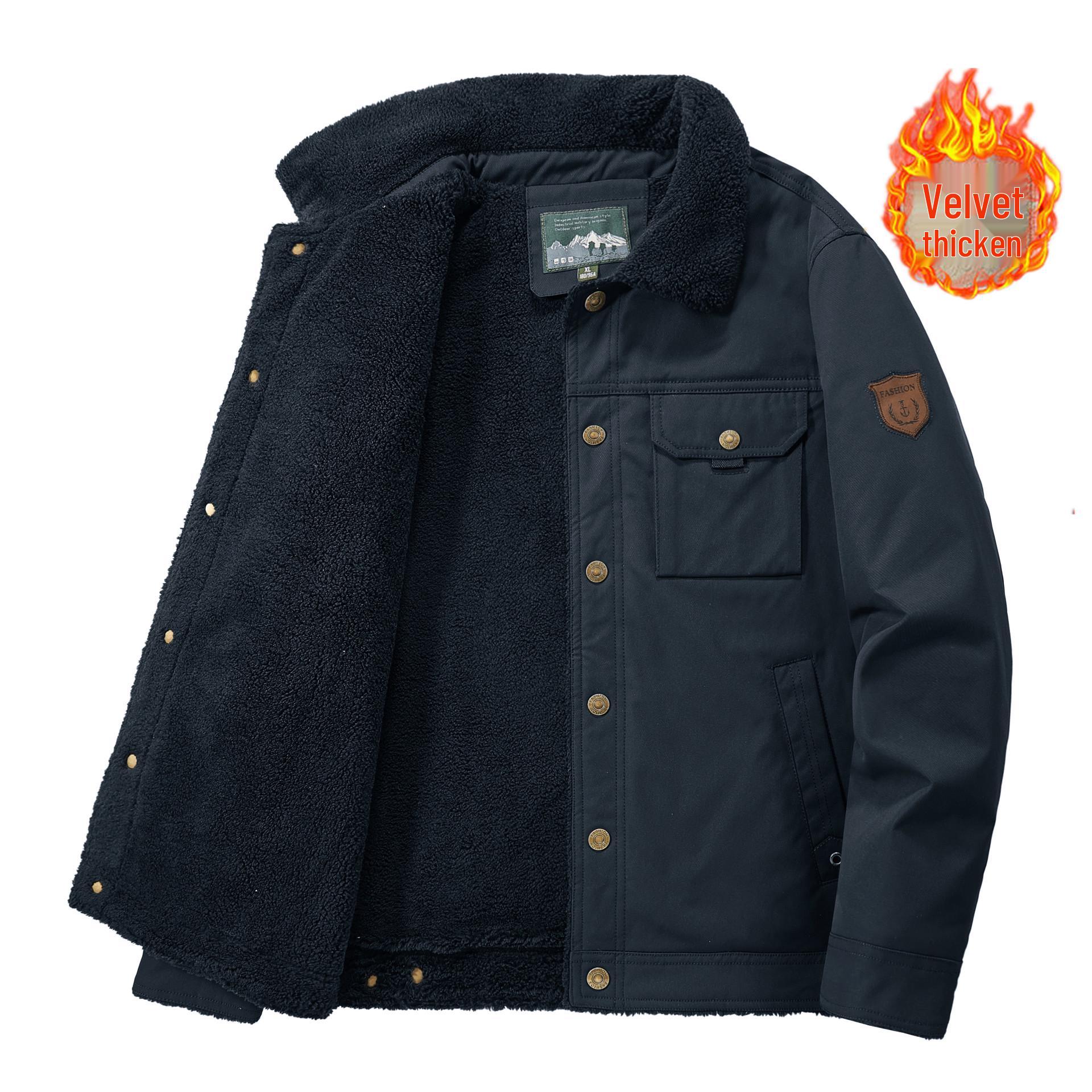 Men s Winter Fleece-Lined Jacket 2026: Trendy Loose Fit, Thick Casual Baseball Coat M