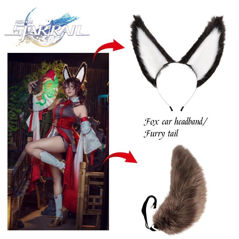 Rail Honkai Star Tingyun Cosplay Plush Fox Ear Headband Furry Tail Accessories